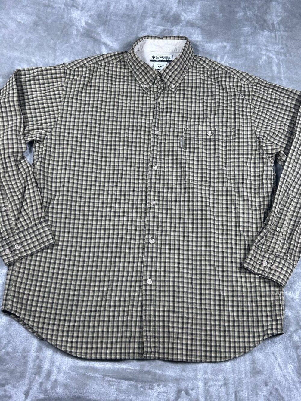 Columbia Shirt Men's XL Brown Beige Tartan Plaid Long Sleeve Classic Outdoor